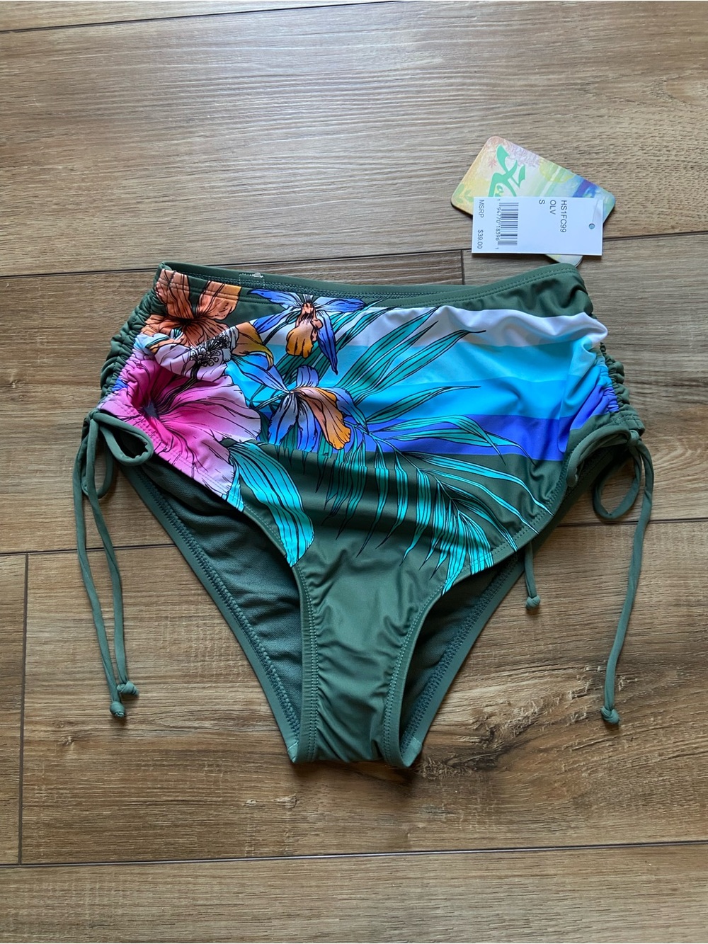 Hobie Olive Green Tropical Floral High-Waist Bikini Bottoms